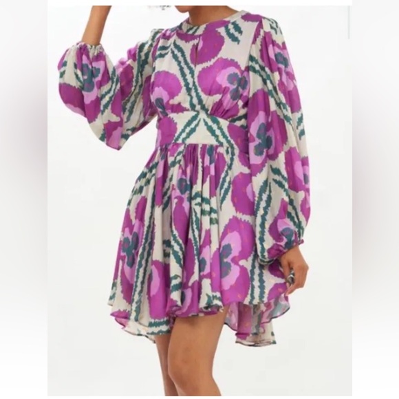 Oliphant Balloon Waisted Mini Patola Purple Small S Floral Gold Pleated Skirt - Picture 1 of 9